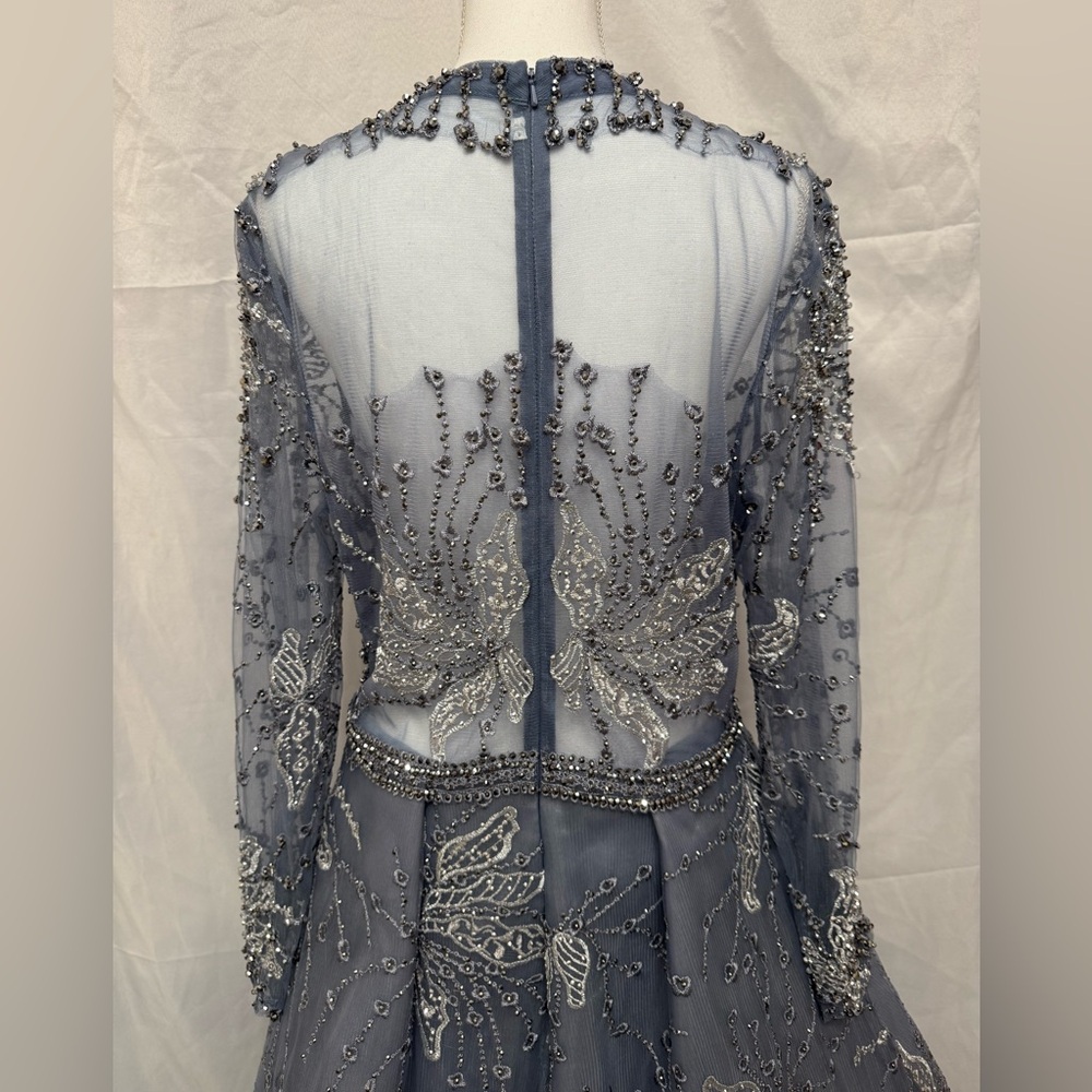 Elegant Blue Grey Gown - Picture 7 of 12